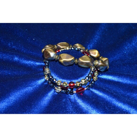 Bracelet lot of 2 Multicolored Beaded Wrap Stretch Brown Costume Jewelry - Picture 3 of 6